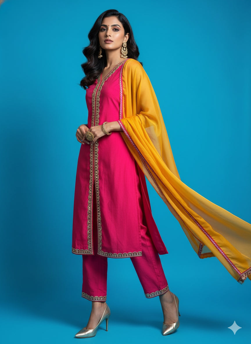 Crimson Charm Organza Kurti Set- 52728KS