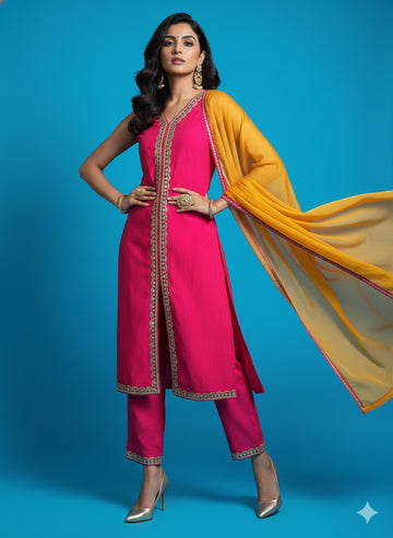 Crimson Charm Organza Kurti Set- 52728KS