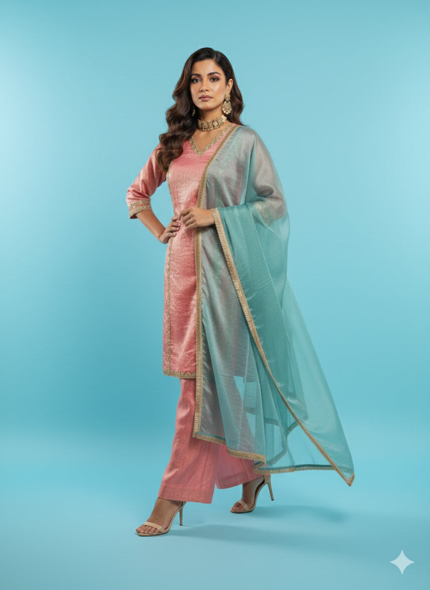 Blush Elegance Organza Kurti Set - 52727KS