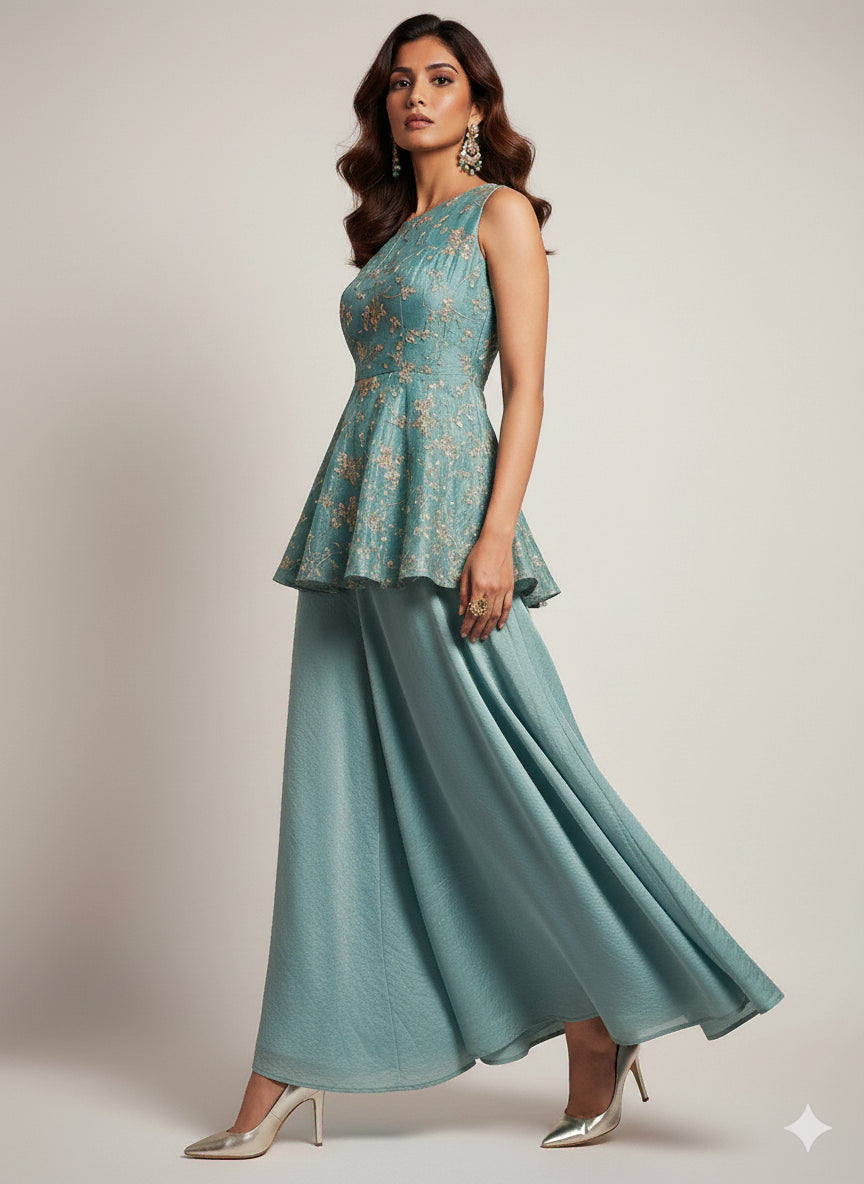 Azure Bloom Peplum Set - 52745KS