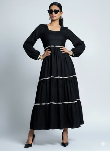 Elegant Noir Full-Sleeve Maxi Dress - 52700D