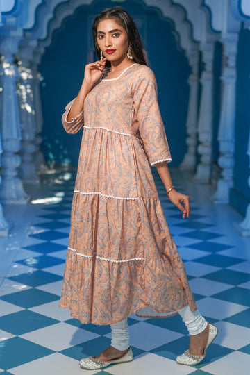 Sunset Gold Blue Kalamkari Printed Kurta -52458K