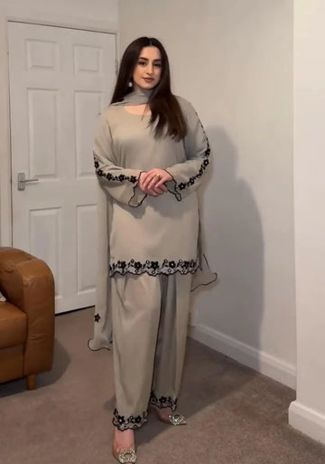 Grey Embroidered Farshi Palazzo Magic- 52677KS