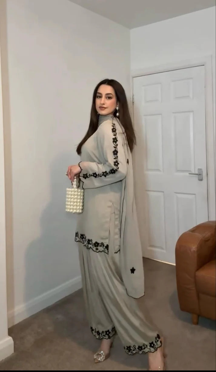 Grey Embroidered Farshi Palazzo Magic- 52677KS