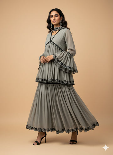 Elegant Gray Peplum Gharara Set - 52702KS