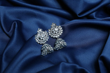 Silver Kundan Oxidised Jhumka Earrings -ER5066
