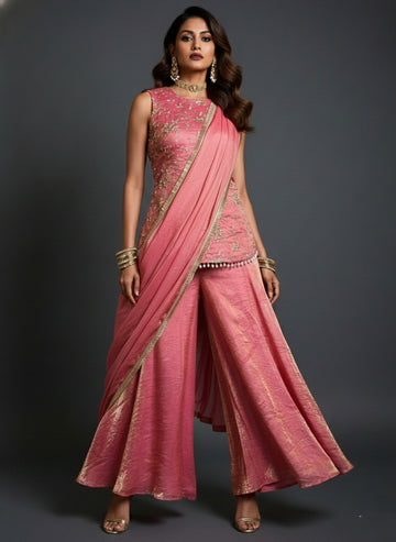 Blush Pink Floral Jaal Gharara Set - 52703KS