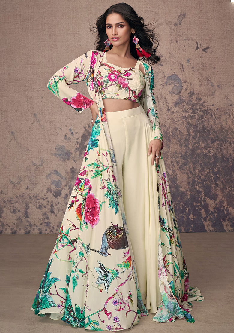 Ivory Bloom Flared Jacket Set- 52686C