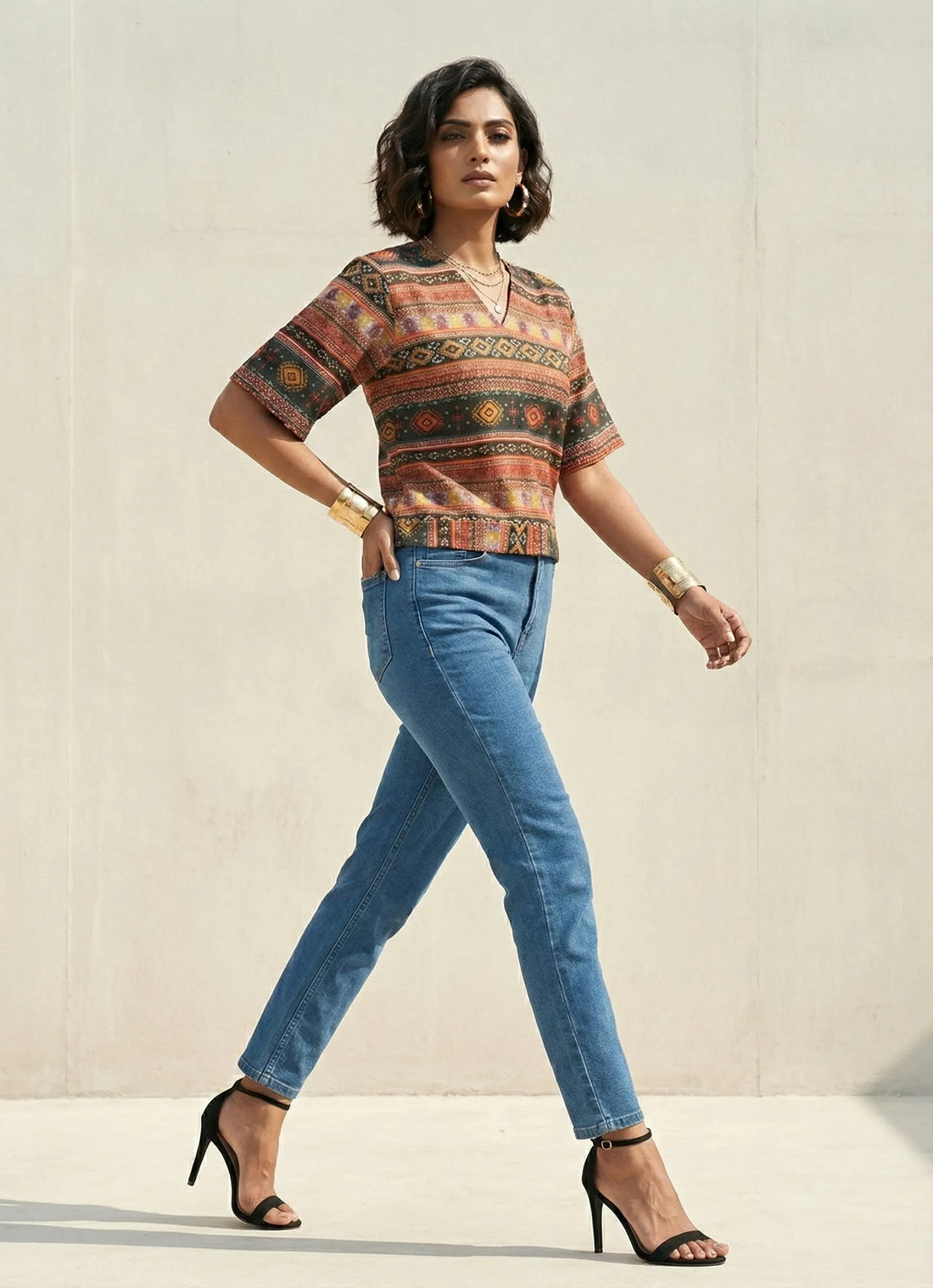 Bottle Green Multi Colour Printed Top- 52313T