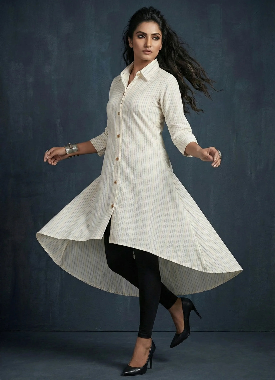 White Shirt collar Katha cotton kurta- 52327K