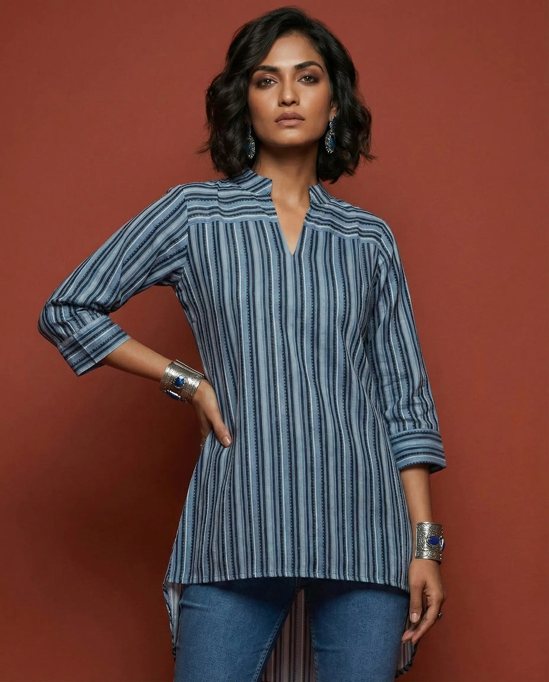 Blue Strip Printed Top- 52362T