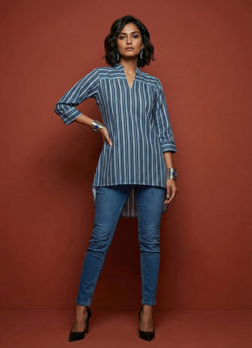 Blue Strip Printed Top- 52362T