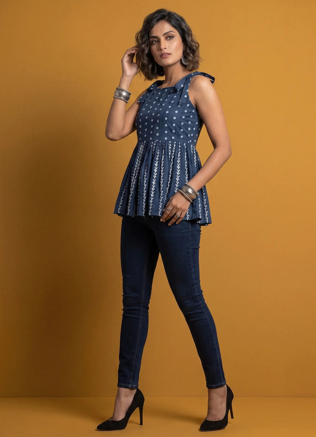 Dark Blue Chikankari Top