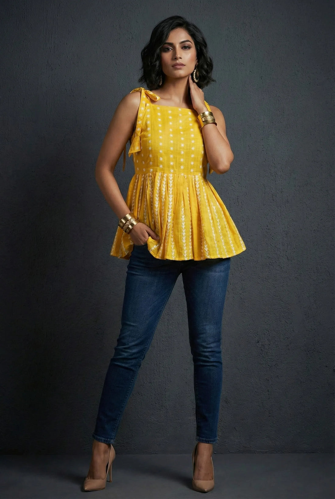 Yellow Chikankari Top - 52373T