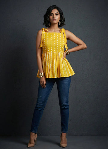 Yellow Chikankari Top - 52373T