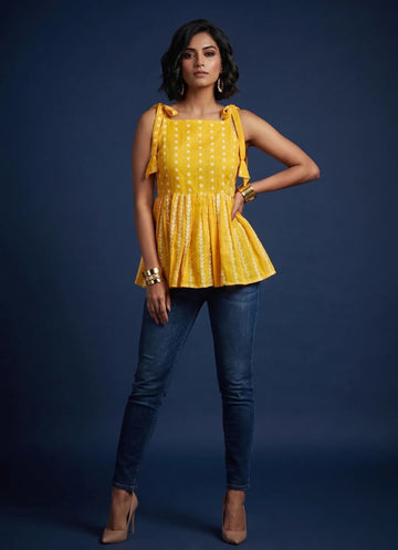 Yellow Chikankari Top
