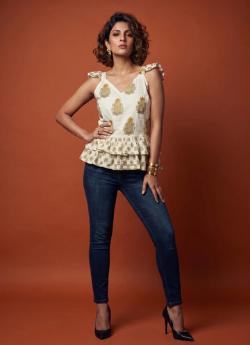Pineapple Peplum Ruffle Top