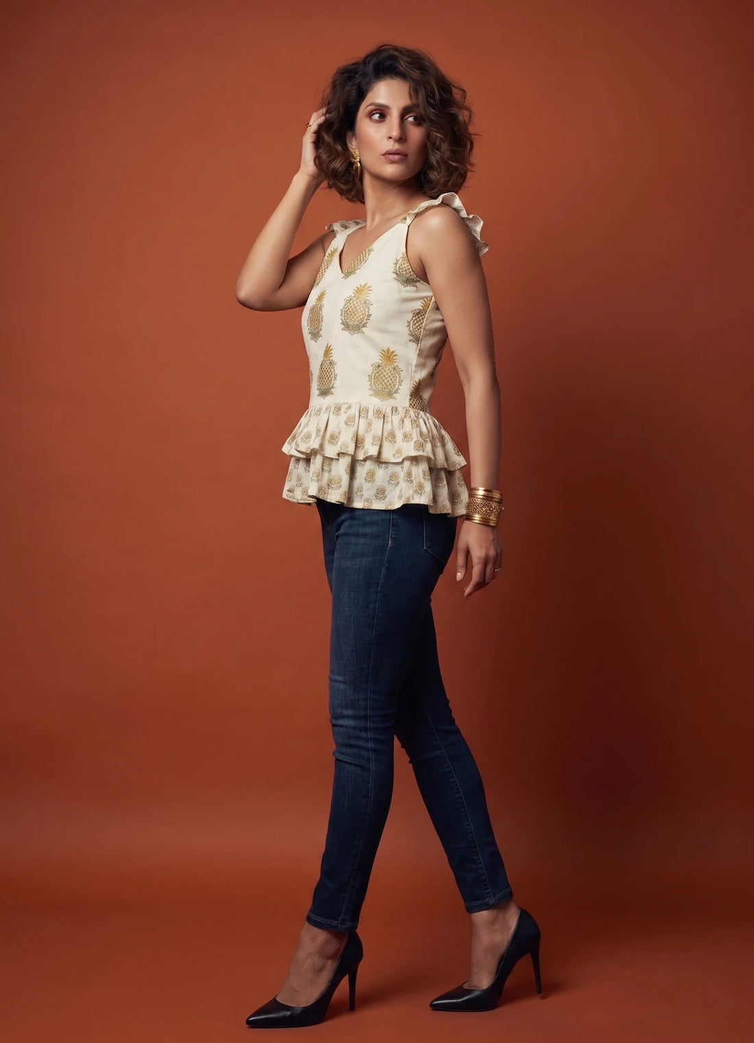 Pineapple Peplum Ruffle Top