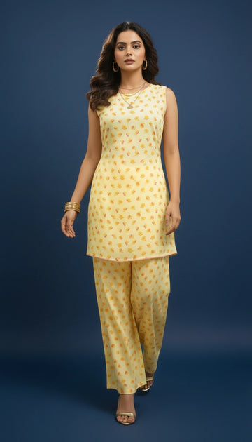 Bright Yellow Floral Printed Co-ord Set