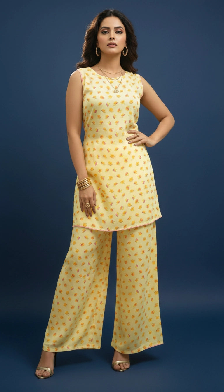 Bright Yellow Floral Printed Co-ord Set