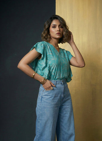 Persian Green Bandhani Printed Top