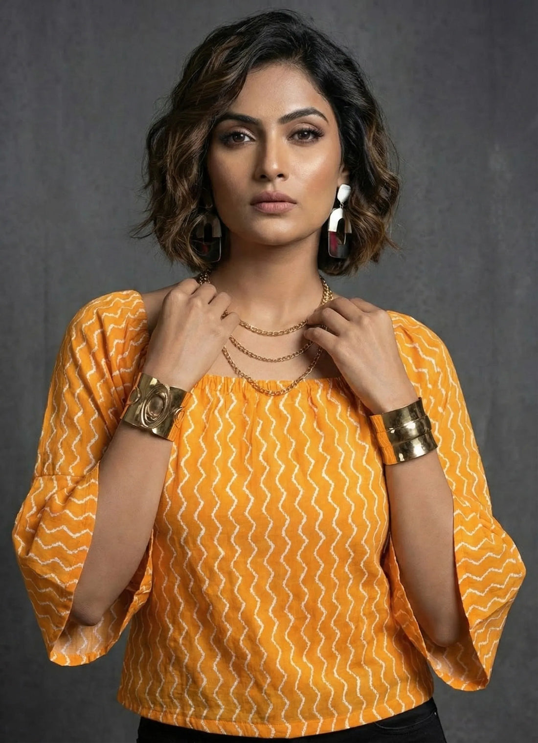 Radiant Yellow Triangular Strip Printed Top - 52399T