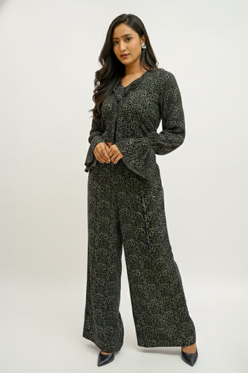 Black Monochrome Dot Printed Co-ord set- 52406C