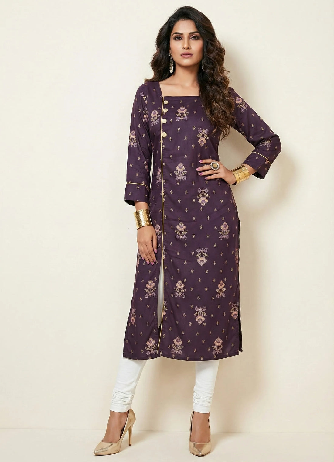 Potent Purple Floral Printed Kurta- 52413K