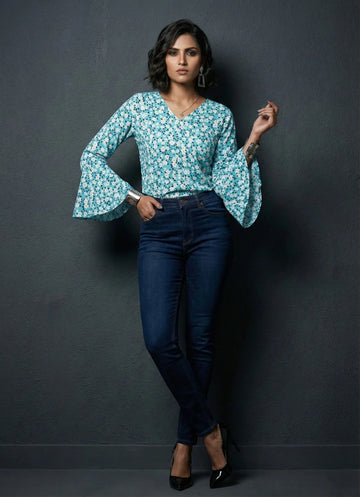 Light Blue Floral Printed Top- 52415T