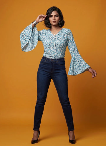 Light Blue Floral Printed Top