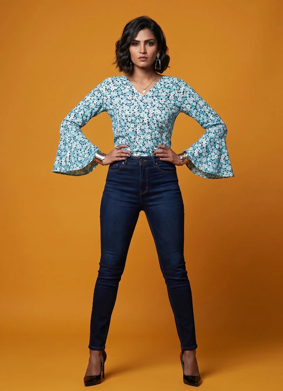 Light Blue Floral Printed Top