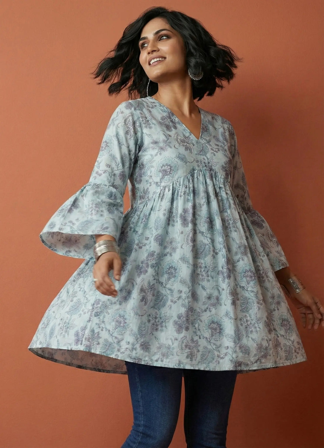 Arctic Ice Blue Coloured Muslin Top -52423T