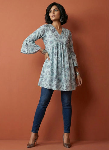 Arctic Ice Blue Coloured Muslin Top -52423T