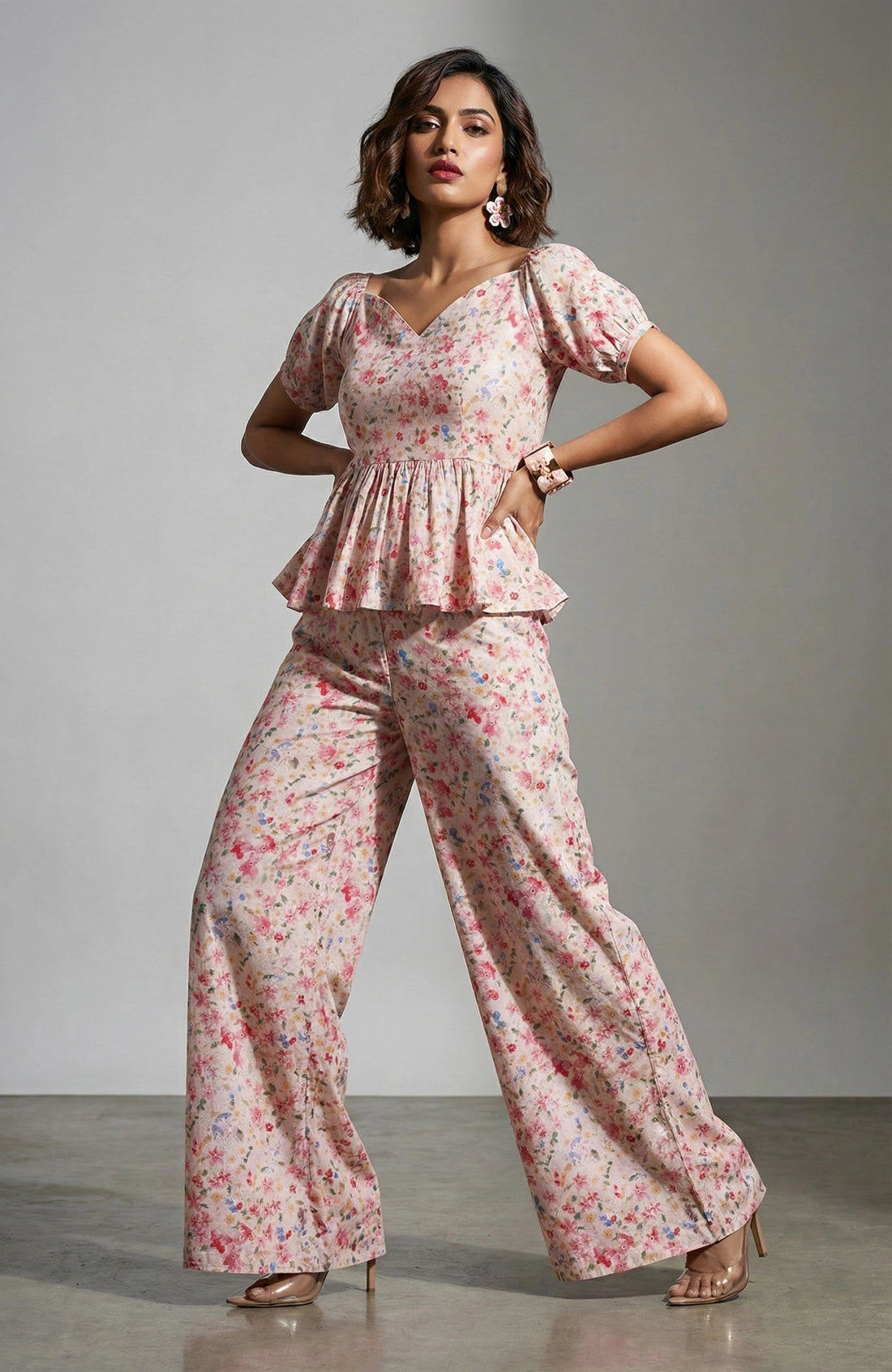 Light Beige Floral Printed Co-ord Set