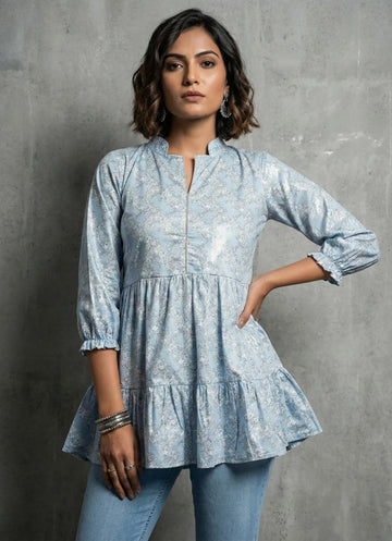 Sky Blue Floral Printed Top -52430T