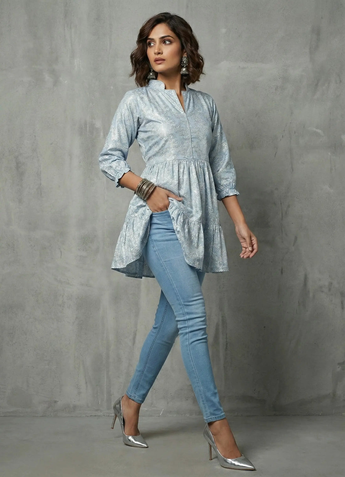 Sky Blue Floral Printed Top -52430T