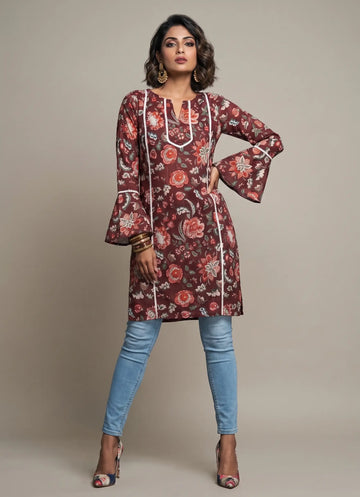 Brown Floral Printed Top