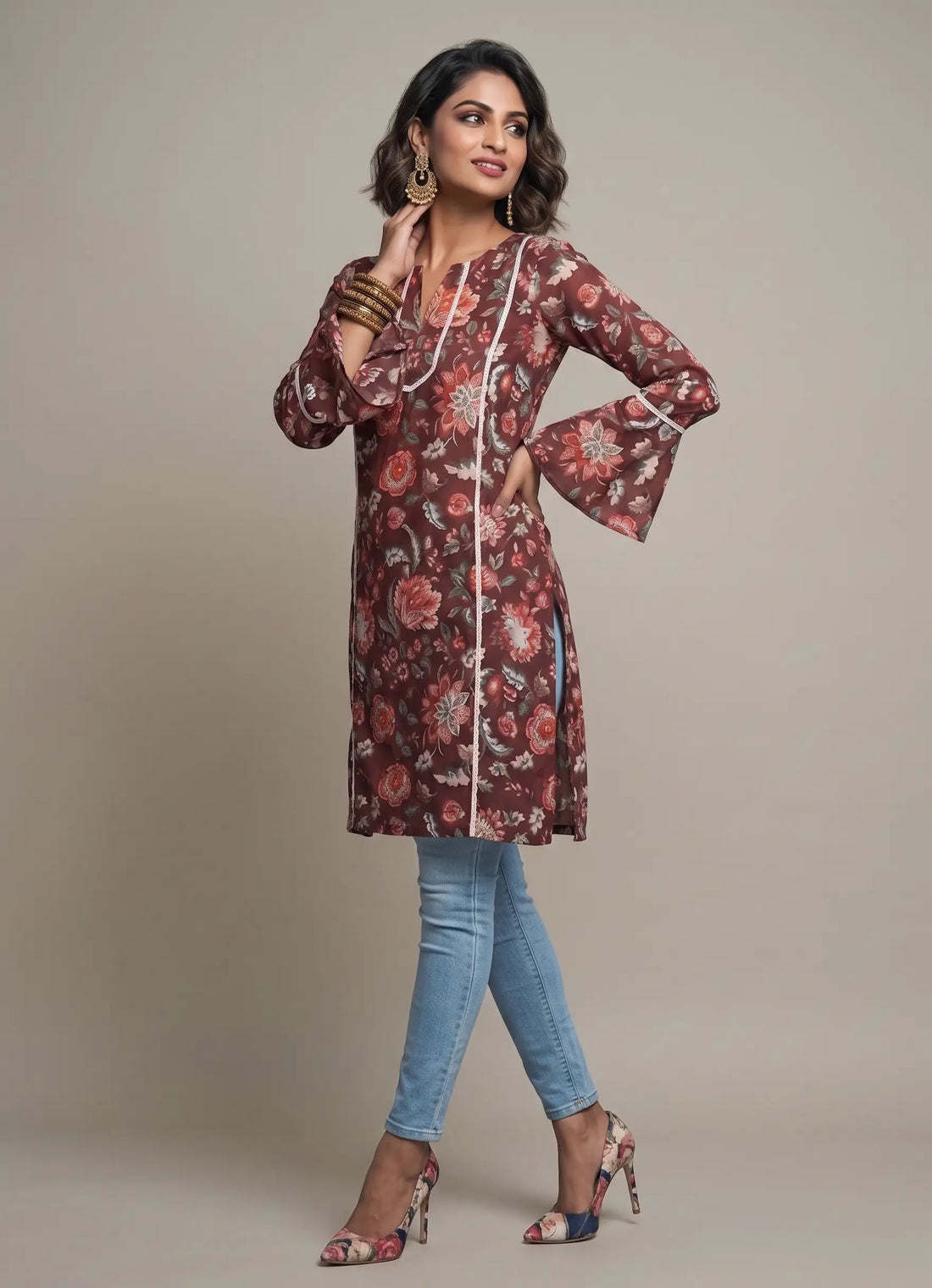 Brown Floral Printed Top