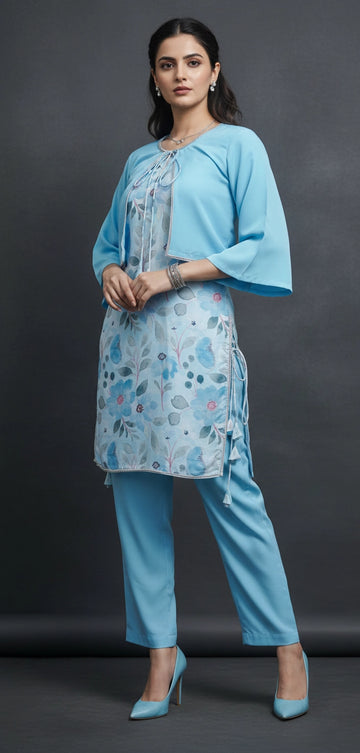 Light Blue Floral Printed Kurta Set