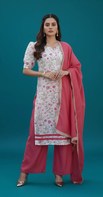 Camellia Pink Rose Floral Printed Palazzo Set