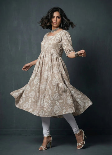 Warm Sand Rayon White Kalamkari Printed Kurta - 52457K