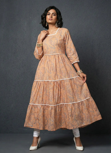 Sunset Gold Blue Kalamkari Printed Kurta -52458K