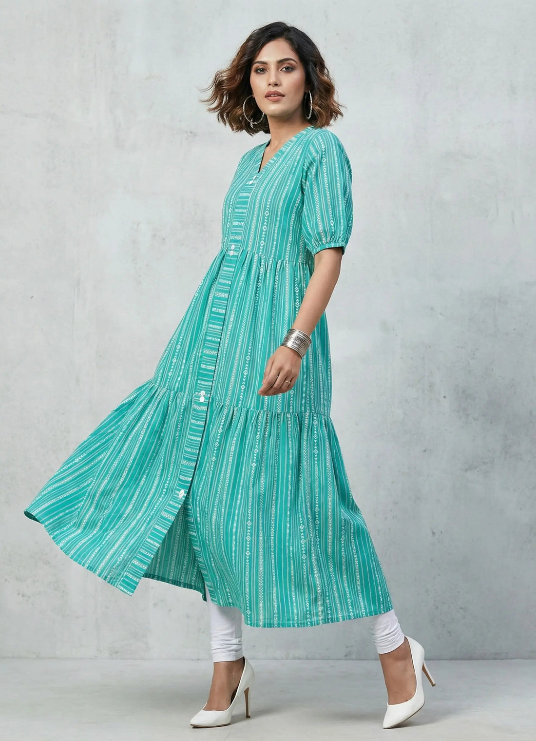 Pool Blue Geometric Printed Kurta - 52459K