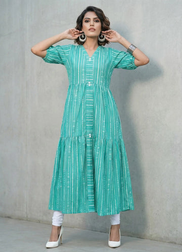 Pool Blue Geometric Printed Kurta - 52459K