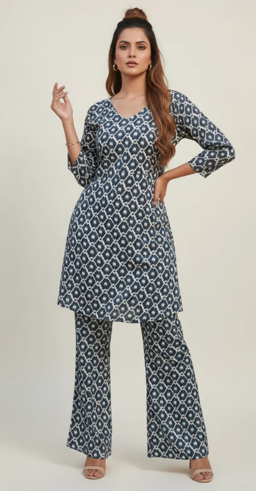 Celestial Blue Ikat Printed Co-ord set