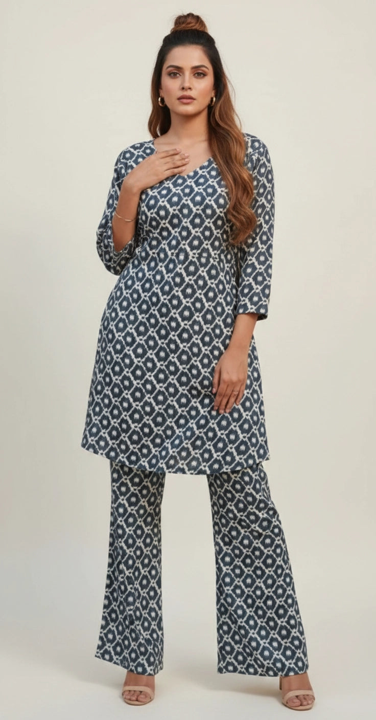 Celestial Blue Ikat Printed Co-ord set
