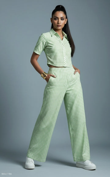 Grass Green Checks Printed Co-ord Set
