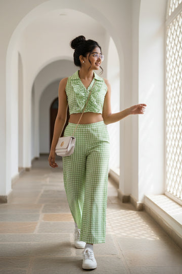 Green Cheque Ruffle Co-ord Set- 52611C