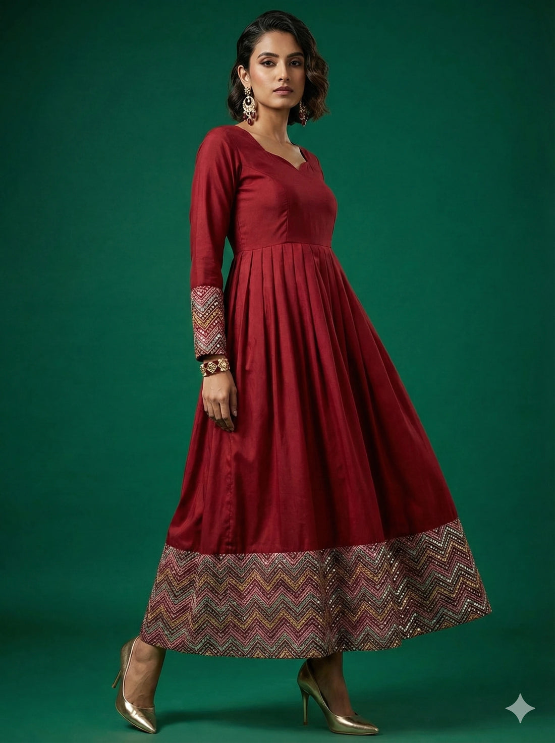 Burgundy Pleated Kurti - 52495G