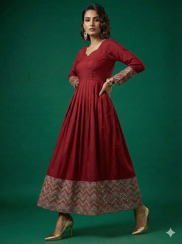 Burgundy Pleated Kurti - 52495G